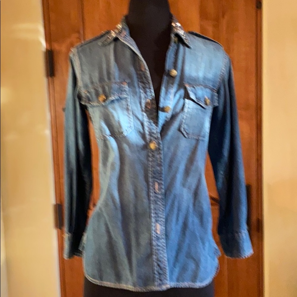 Current Elliott vintage denim studded shirt